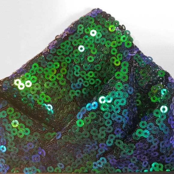 Men's Sequin Pre-Folded Pocket Square Insert - Iridescent Green & Blue - Picture 3 of 9